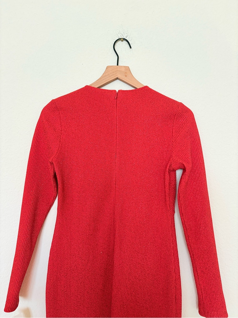 Shoshannana Red Mettalice knit Long Sleeves Bodycon Midi Dress 8 - Picture 7 of 9